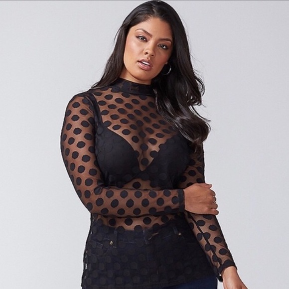 sheer mesh polka dot top